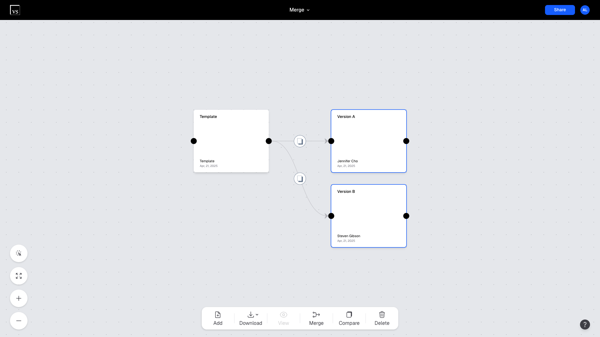Control- or Command-clicking to select each version to merge